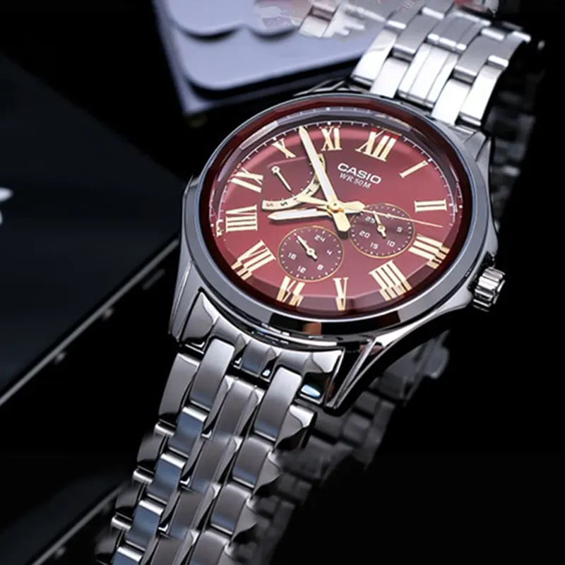 Casio Enticer Maroon Dial Chronograph Men's Watch | MTP-E311DY-4AV